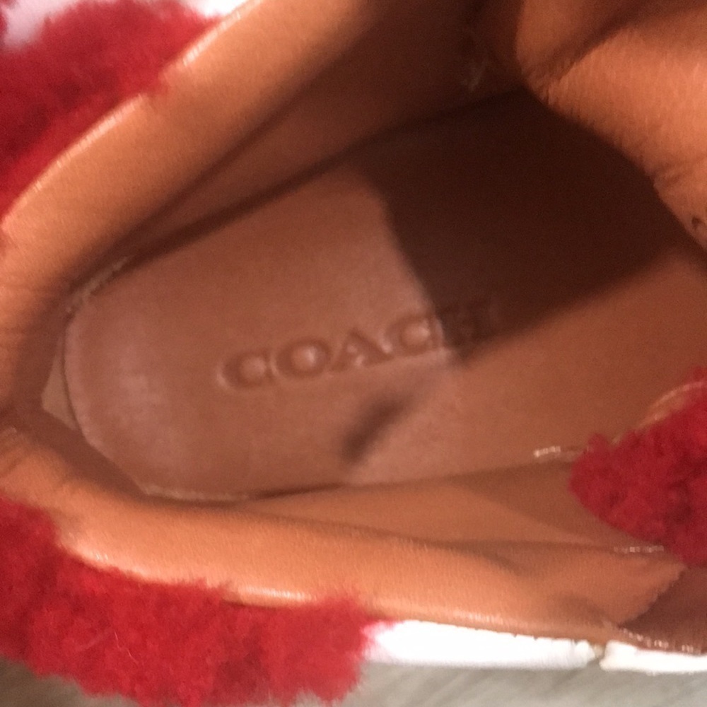 Coach G1493 White Leather High Top Red Shearling Sneaker Size 8 - Picture 4 of 13